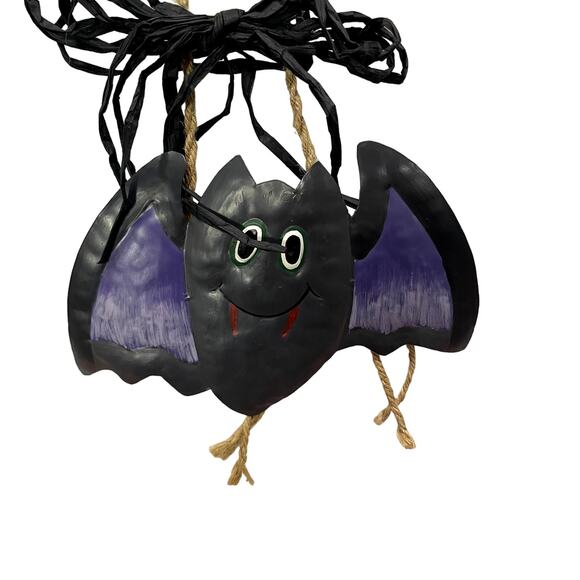 Halloween VTG Melted Plastic Popcorn Light Up Pumpkin Black Cat Wall Hanging - Picture 5 of 10